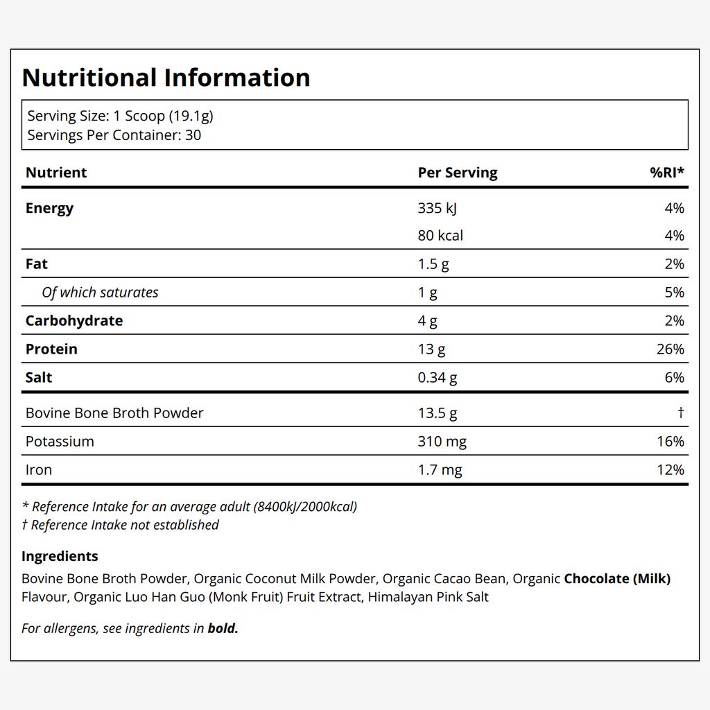 100% Grass Fed Bone Broth Protein Powder - Chocolate - Image 2