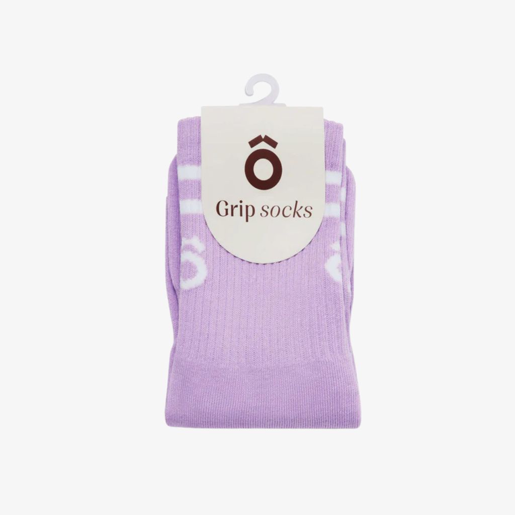 ÔWEAR Crew Sporty Stripes Pilates Grip Socks - Thistle - Image 1