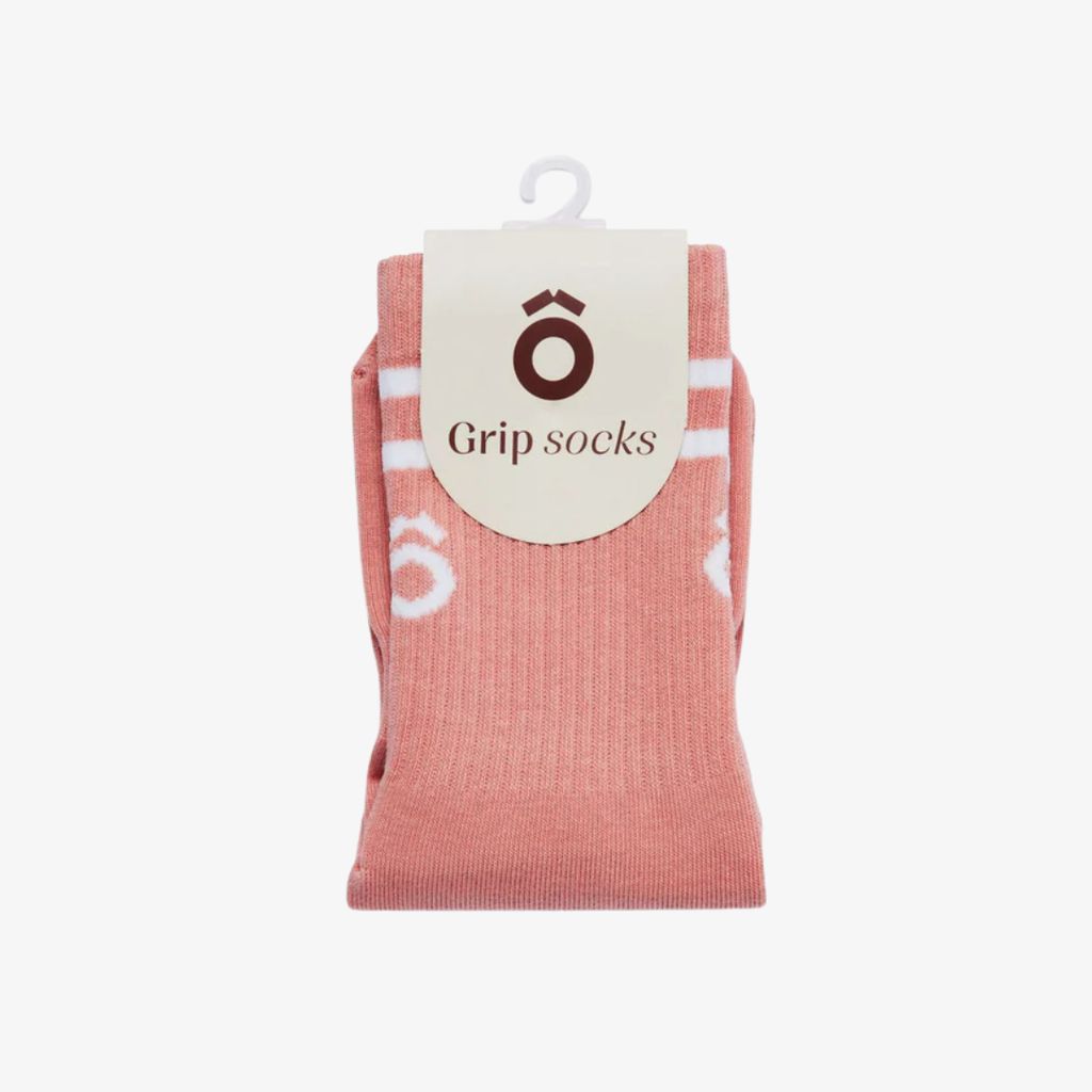 ÔWEAR Crew Sporty Stripes Pilates Grip Socks - Rose Pink - Image 1