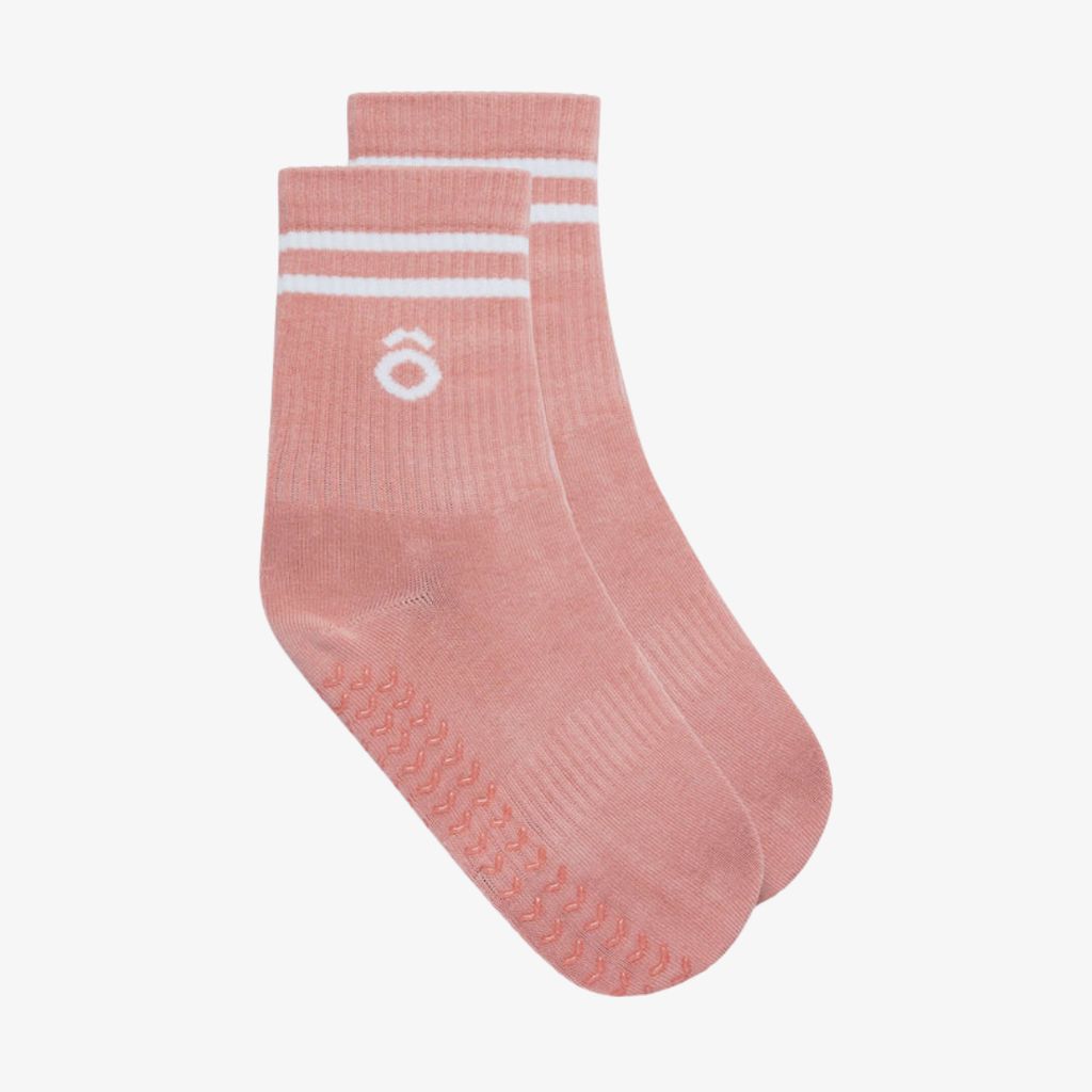 ÔWEAR Crew Sporty Stripes Pilates Grip Socks - Rose Pink - Image 2