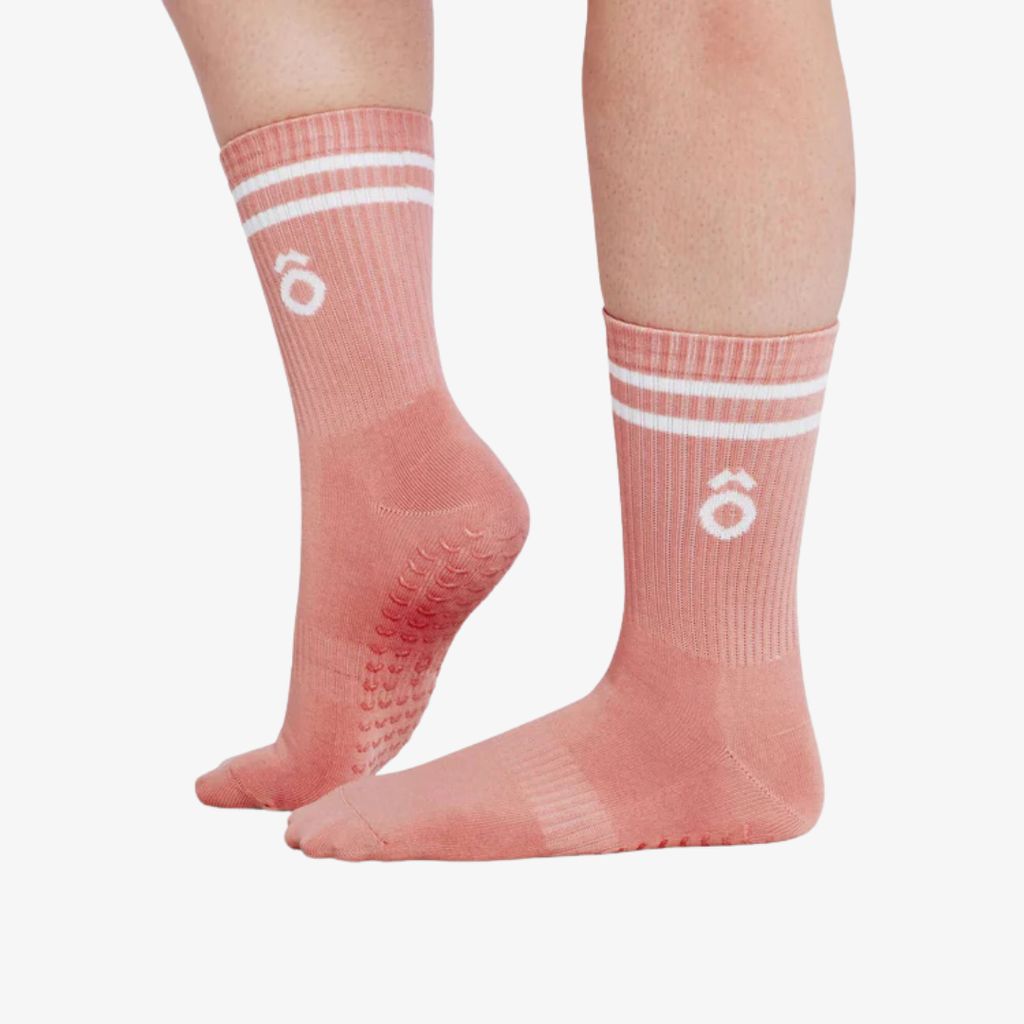 ÔWEAR Crew Sporty Stripes Pilates Grip Socks - Rose Pink - Image 5