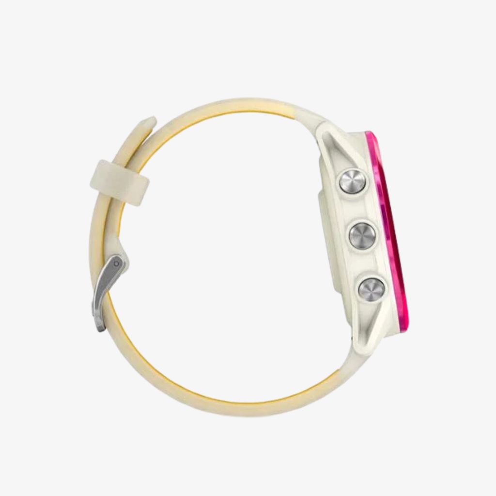 Forerunner® 570 - 42mm - Raspberry Aluminium with Translucent Bone/Mango Band - Image 4