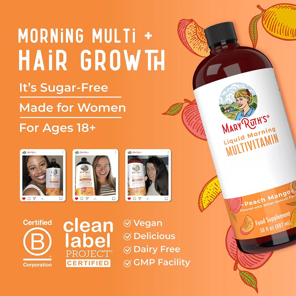 Liquid Morning Multivitamin + Hair Growth - Peach Mango - Image 7