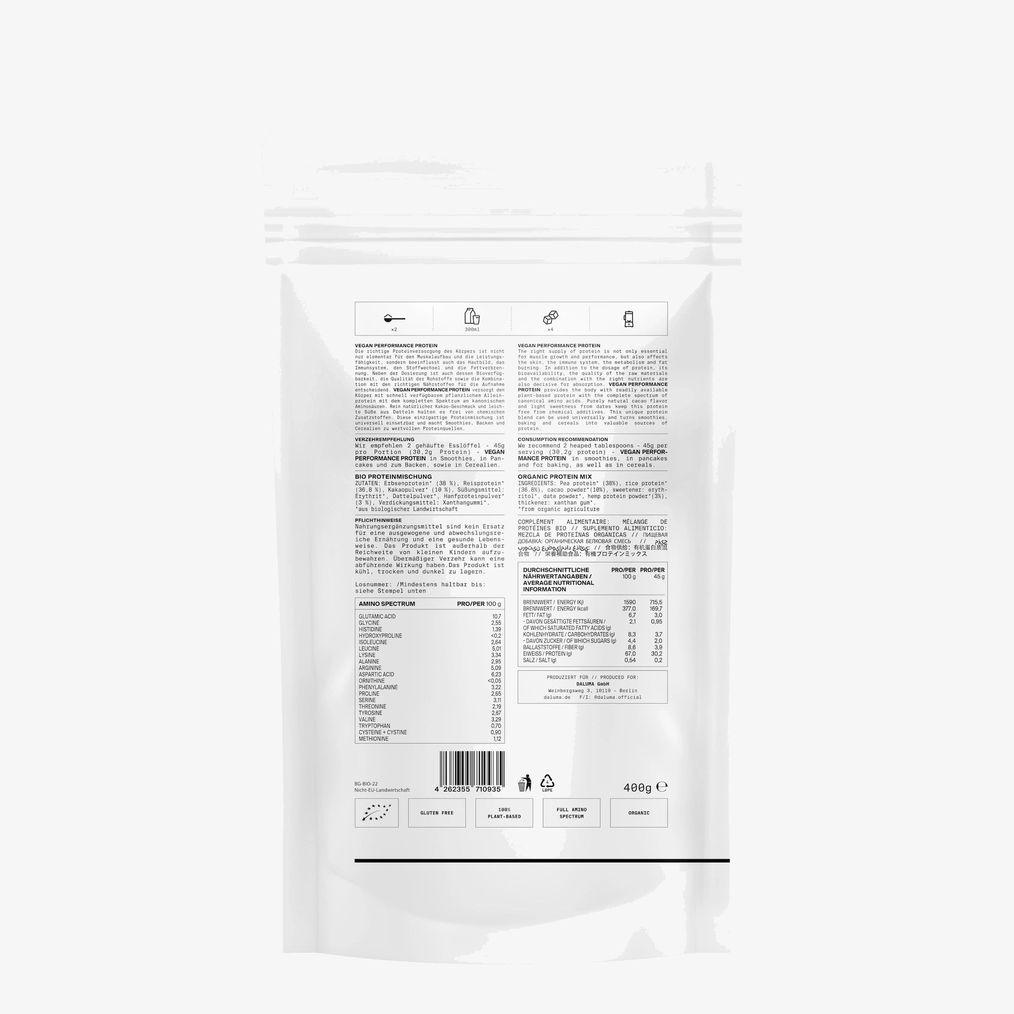 Veganes Performance Protein · Roher Kakao 400 g